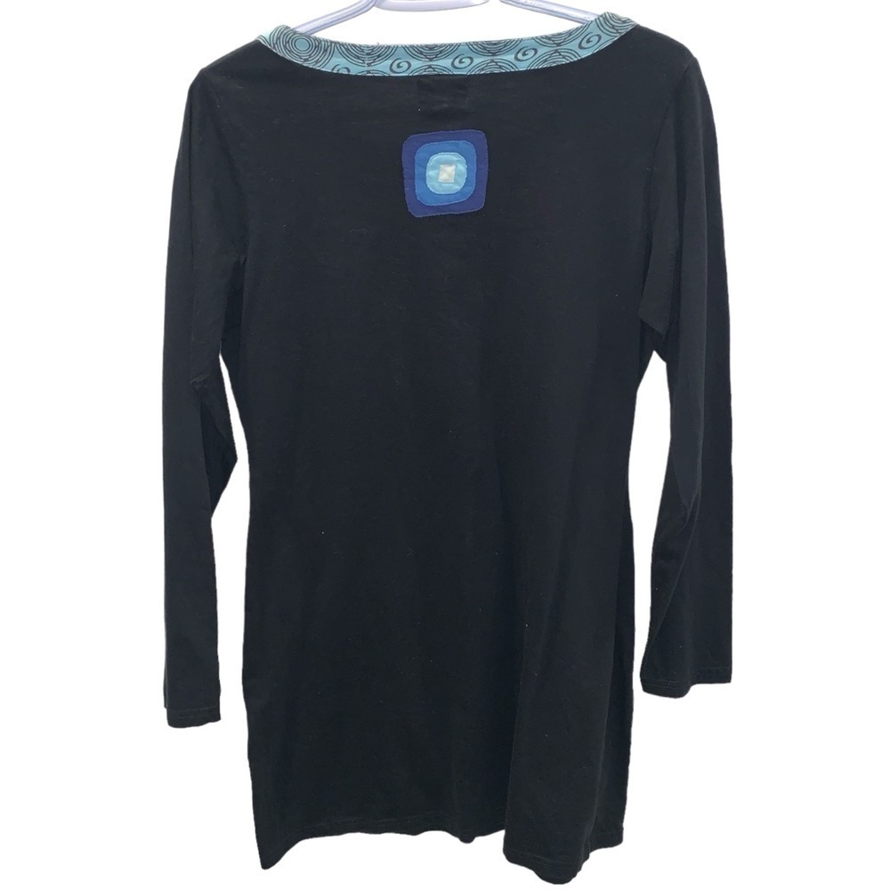 Adria Mode Black Blue Patch Embellishment Organic Cotton Dress Tunic size L - Picture 3 of 7